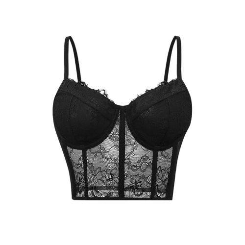 Sexy Black Semi Transparent Bra Mesh Push Up Bralet Women's Tube Top